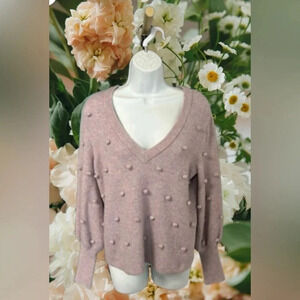 Madewell‎ Womens Small Light Purple Wool Blend Bobble Pom Pom V-neck Sweater